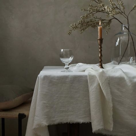 White Linen Tablecloth, Luxury Table, Scandi Design, White Table Cloth, Inviting Home, Coastal Interiors, Table Linen, Modern Farmhouse Style, French Linen