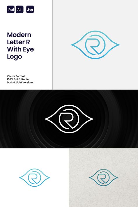 Modern Letter R With Eye Logo Ideal for: - Visionary Brands - Optometry Clinics - Technology and Innovation You'll receive: - 100% Resizable vector logo - Customizable colors - AI, PSD & SVG files For support and customization, contact us. Enhance your brand's vision with our Modern Letter R With Eye Logo today. Eye Clinic Logo, Eye Logo Design Ideas Creative, Optometry Logo, Optic Logo, Clinic Logo, Typographic Logo Design, Abstract Wall Painting, Logo Minimalista, Eye Logo