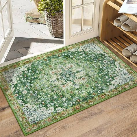 Amazon.com: Sivilife Boho 5x7 Area Rugs for Living Room, Washable Rugs for Bedroom Non Slip Green Throw Rugs, Vintage Floral Large Accent Rug Soft Non Shedding Low Pile Carpet for Dining Room Playroom Office : Home & Kitchen Entryway Green, Green Bathroom Rugs, Dining Room Playroom, Rug For Entryway, Entrance Rugs, Carpet For Bedroom, Palm Island, Low Pile Carpet, Green Throw