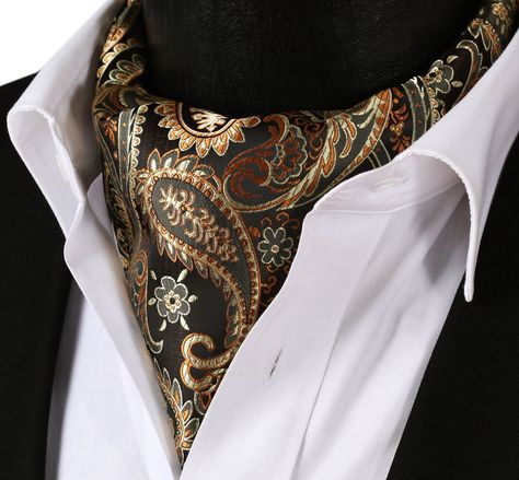 SetSense Men's Paisley Jacquard Woven Self Cravat Tie Ascot One Size Gold / Brown Mens Cravats, Cravat Tie, Ascot Ties, Tie Men's, Paisley Floral, Well Dressed Men, Gold Orange, Gentleman Style, Men's Suits