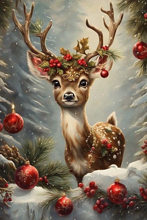 A Deer, Elk, Deer, Christmas Decorations, Christmas, Art