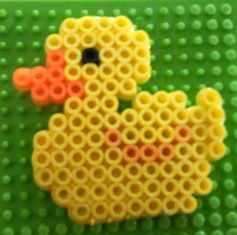 Duck perler bead design requires 83 yellow 1 black and 12 orange Duck Pearl Beads, Yellow Perler Beads Ideas, Perler Beads Without Black, Pony Bead Duck, Orange Perler Beads, Preppy Peeler Bead Ideas, Rubber Duck Perler Beads, Easy Perler Bead Patterns Animal, Perler Ideas Small