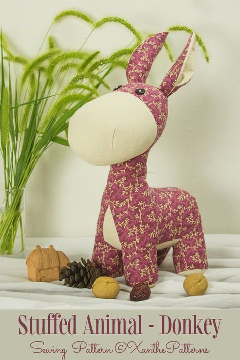 DIY Fabric Toy Donkey Free Sewing Pattern & Paid | Fabric Art DIY Donkey Pattern, Flamingo Toy, Colour Pictures, Baby Kleidung, Animal Sewing Patterns, How To Make Toys, Fabric Toys, Pattern Tutorial, Sewing Toys