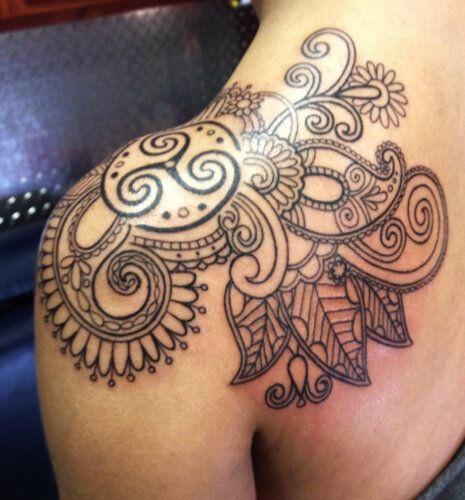 Paisley Shoulder Tattoos, Paisley Tattoos, Paisley Tattoo, Feminine Shoulder Tattoos, Women's Shoulder Tattoo, Shoulder Cap Tattoo, Feminine Skull Tattoos, Tattoos For Men And Women, Cool Shoulder Tattoos