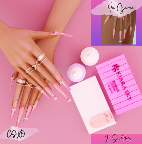 Cherry Ombre Nails, Sims 4 Cc Nails, Afro Hair Sims 4 Cc, Really Long Nails, Cc Nails, Sims 4 Nails, Female Sims, Sims 4 Hair Male, The Sims 4 Skin