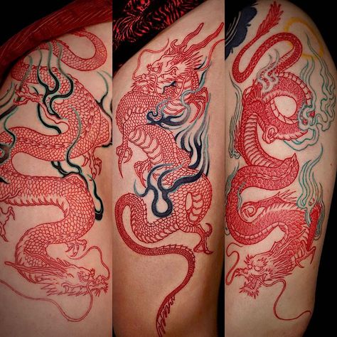 Red Line Dragon Tattoo, Dragon Hand Tattoo, Sick Tattoos, Year Tattoo, Red Dragon Tattoo, Sick Tattoo, Line Art Tattoos, Henna Tattoos, Art Tattoos