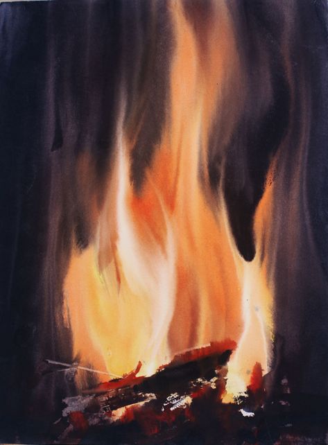 Fire Drawing, Fire Painting, Flame Art, Watercolour Inspiration, Watercolor Projects, Fire Art, Art Gallery Wallpaper, Watercolor Landscape Paintings, Amazing Art Painting