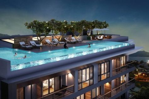 25 Stunning Rooftop Swimming Pool Ideas For Luxurious Escapes Roof Pool, Fully Furnished Apartment, Amazing Pools, Kolam Air, Vintage Bathroom Decor, Indoor Pools, Pool View, Rooftop Design, Patong Beach