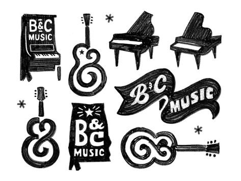 B&C Music texture sketchbook sketch soul auburn typography paino ampersand guitar bc south logo branding music alabama Folk Band Logo, Band Logo Ideas Inspiration, Guitar Typography, Music Venue Branding, Music Artist Logo, Music Elements, Musician Branding, Music Logos, Music Branding