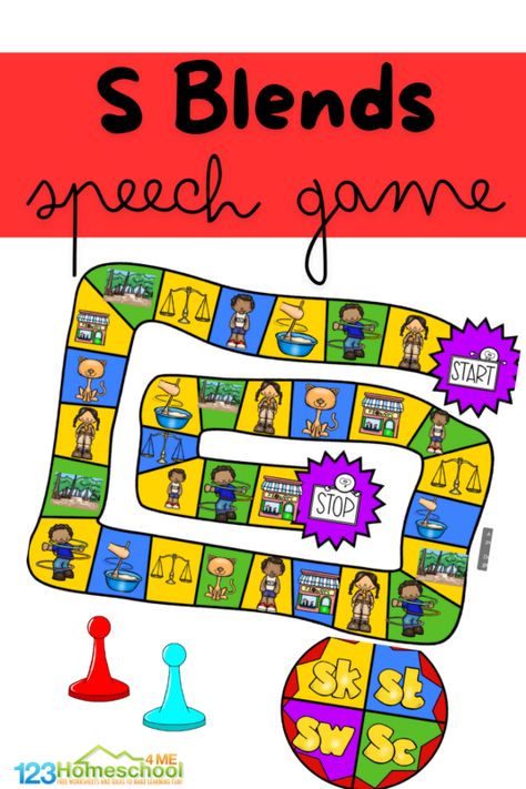 FREE Printable S Blends Speech Therapy Game Best Games For Speech Therapy, Kindergarten Speech Therapy Activities, Speech Therapy Worksheets Free Printable, Free Speech Therapy Printables, Speech Therapy At Home, Speech Therapy Free, Game For Kindergarten, Speech Therapy Worksheets, S Blends