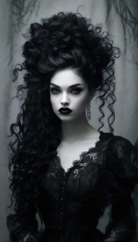 Gothic Hair Wedding, Gothic Victorian Hairstyles, Victorian Goth Hair, Goth Bridal Hair, Vamp Hair, Dark Goddesses, Vampire Women, Vampire Hair, Vampire Ball