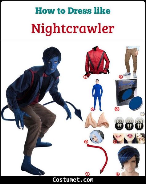 Nightcrawler Costume for Cosplay & Halloween 2021 Nightcrawler Cosplay, 80’s Punk, Thriller Video, X Men Costumes, Spandex Suit, Black Punks, Costume For Halloween, Destroyer Of Worlds, Punk Hair