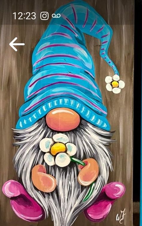 Painted Gnomes On Wood, Gnome Paintings, Heart Art Painting, Gnome Painting, Gnome Art, Gnome Paint, Merry Christmas Message, Stone Art Painting, Painted Bags