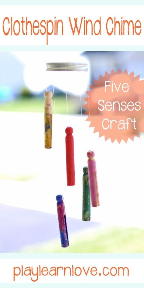 Easy Wind Chime Kids Craft [Contributed by Play Learn Love] - B-Inspired Mama Wind Chimes Kids, Sense Of Hearing, Preschool Weather, The Five Senses, Brownie Girl Scouts, Five Senses, Kids Exploring, Crafty Kids, Camping Crafts