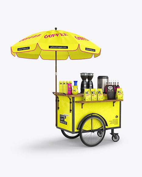 Beverage Cart, Coffee Cart, Yellow Foods, Yellow Coffee, Coffee Carts, Yellow Images, Mockup Free Download, Download Images, Mockup Free Psd