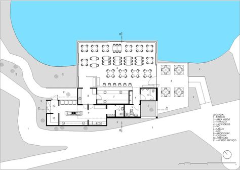 Lake’s Restaurant / mass arquitetura e Norea De Vitto Restaurant Plan Architecture, Restaurant Design Plan, Cafe Plan, Riverside Cafe, Restaurant Floor Plan, Restaurant Layout, Lakeside Restaurant, Restaurant Plan, Hotel Floor Plan