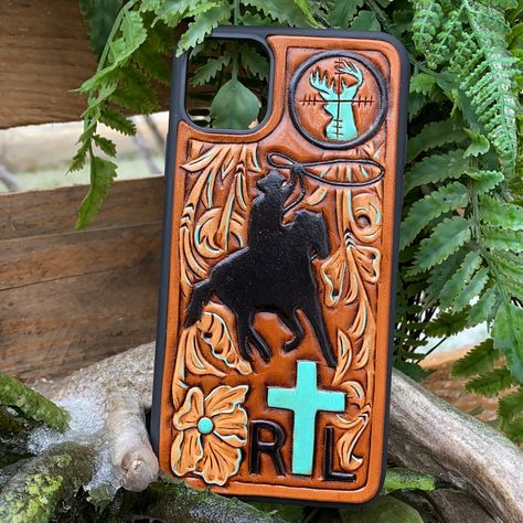 Western Phone Cases, Leather Phone Case Western, Tooled Leather Phone Case, Country Iphone Cases, Country Phone Cases, Leather Goods Handmade, Leather Cell Phone Cases, Custom Leather Work, Leather Phone Cases