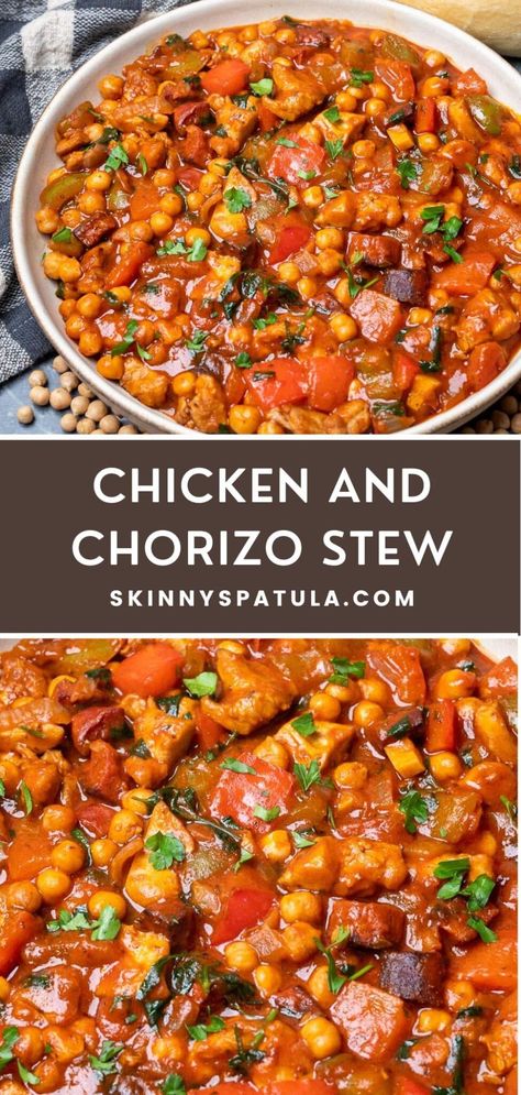 Chicken Chorizo Recipe, Chorizo And Bean Stew, Chicken Chorizo Stew, Chorizo Recipes Dinner, Spanish Chicken And Chorizo, Spanish Vibes, Chorizo Stew, Chicken And Chorizo, Chicken Chorizo