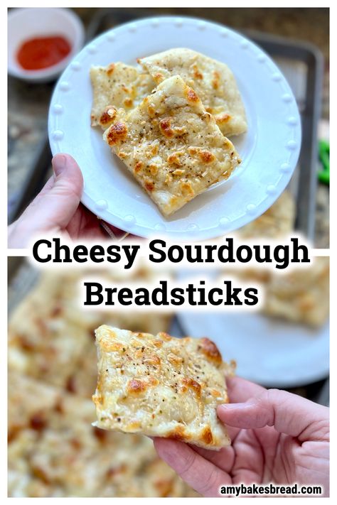 Easy, cheesy sourdough breadsticks get gobbled up every time I make them. They are incredibly tasty and the perfect beginner sourdough recipe. Think: simple sourdough dough mixed together, fermented for a few hours and then topped with freshly shredded cheese and herbs. Bake these up and enjoy the melty goodness of cheesy sourdough breadsticks. Sourdough Cheesy Bread, Sourdough Cheesy Garlic Bread, Sourdough Cheese Bread Sticks, Sourdough Discard Cheesy Bread, Sourdough Garlic Cheese Bread, Sourdough Discard Garlic Bread Sticks, Sourdough Cheese Sticks, Sourdough Garlic Bread Sticks, Sourdough Discard Bread Sticks