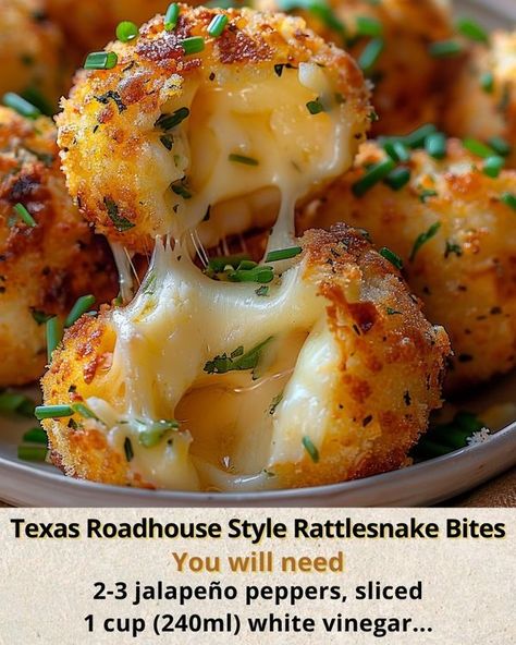 Ashley’s Recipes | Texas Roadhouse Style Rattlesnake Bites | Facebook Rattle Snake Bites Texas Roadhouse, Rattlesnake Bites, Texas Roadhouse, Snake Bites, Monterey Jack, Monterey Jack Cheese, Cheddar Cheese, Cheddar