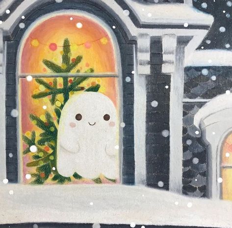 Christmas Ghost by Laure S I Will Come Back, Ghost Drawing, Christmas Ghost, Creepy Christmas, Kawaii Christmas, Winter Illustration, Halloween Illustration, Halloween Drawings, Christmas Drawing