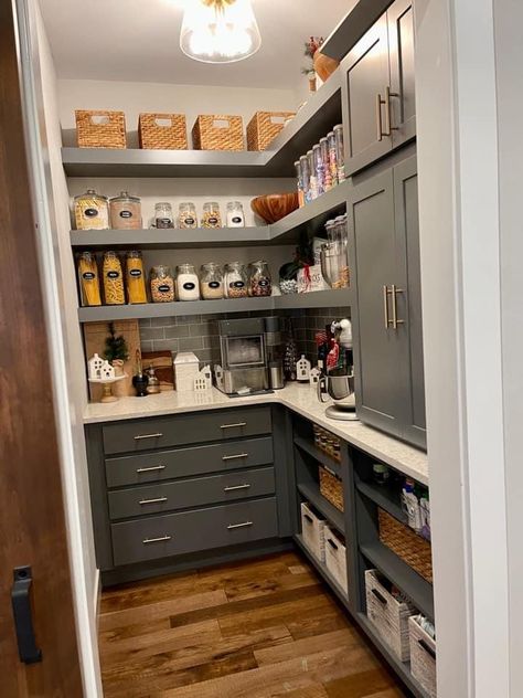 Walk In Pantry No Door, Small Walkin Pantry, Tiny Walk In Pantry, Small Walkin Pantry Design Ideas, Small Walk In Pantry, Pantry Cabinet Ideas, Split Level Kitchen Remodel, Pantry Renovation, Pantry Closet Design