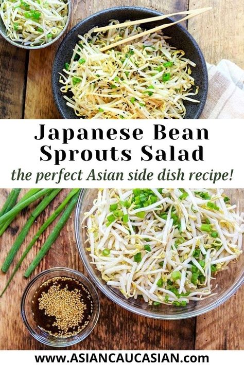 Healthy Asian Salad, Bean Sprouts Salad, Bean Sprout Recipes, Bean Sprout Salad, Healthy Japanese Recipes, Japanese Side Dish, Soy Dressing, Asian Salad Recipe, Japanese Salad