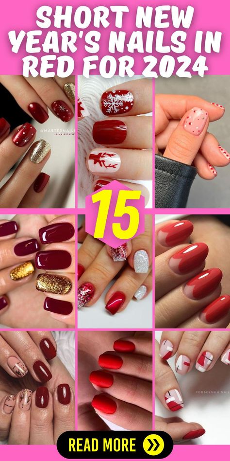 Classy Design 2024 - Short New Year's Nails Red: Step into 2024 with classy and elegant short New Year's nails in a striking red hue. These 2024 trends are perfect for adding a touch of sophistication to your party look. Incorporate black and white elements for contrast and a hint of sparkle to celebrate the New Year in style. Don't forget to include some shimmering glitter designs for extra charm during the festive season. Nails In Red, Winter Nails 2023, Trendy Winter Nails, Latest Nails, Nails 2023 Trends, Short Red Nails, Short Oval Nails, White Nails With Gold, Halloween Nail Art Ideas