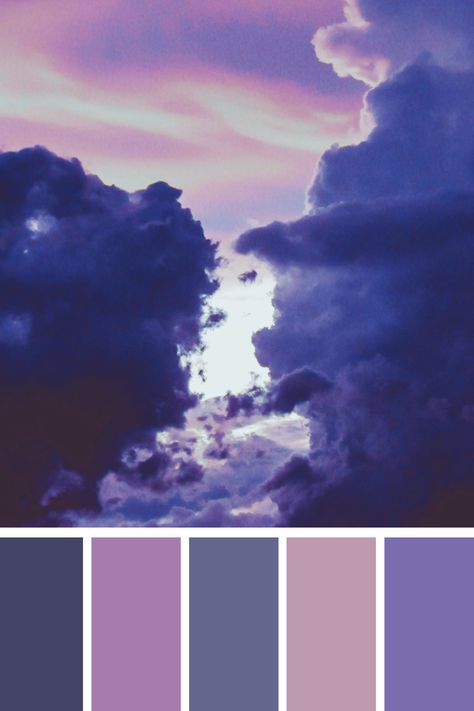 The light purple color palette in this image captures the sky at twilight, where the clouds are painted in soft purples and pinks, blending gently with the deepening blues, creating a serene and calming atmosphere. Light Purple Color Palette, Color Scheme Generator, Purple Color Palette, Color Generator, Kibbe Romantic, Deep Winter Colors, Purple Palette, Apartment Vibes, Flip Image