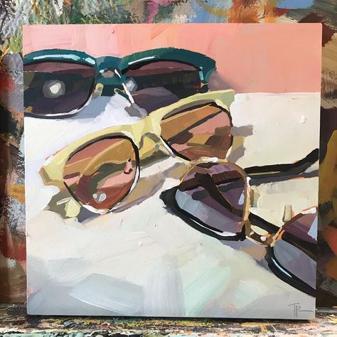 Teddi Parker on Instagram: “Sunglasses Parade.  8x8in acrylic on birch wood canvas.  My favorite part in the last still life was painting the sunglasses- so I…” Teddy Parker, Still Life Pictures, Art 2024, Daily Painters, Beautiful Oil Paintings, Daily Painting, Gcse Art, Still Life Art, Wood Canvas