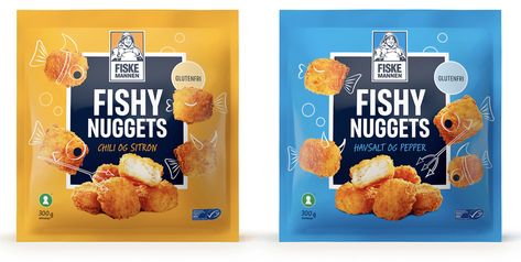 Nuggets Packaging, Frozen Shrimp, Playful Design, Pops Cereal Box, Typography Design, Brand Names, Packaging Design, Chili, Snacks