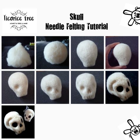 needle felted skull pictorial tutorial Felt Skull, Diy Laine, Felt Monster, Needle Felting Tutorial, Felted Cat, Needle Felted Cat, Needle Felted Christmas, Needle Felted Dog, Cat Tutorial