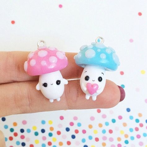 Cute Mushroom Couple Kawaii Polymer Clay Charms, Kawaii Toadstool Jewelry Polymer Clay Mushroom Charm, Polymer Clay Charms Kawaii, Clay Charms Kawaii, Couple Kawaii, Kawaii Polymer Clay, Fimo Kawaii, Polymer Clay Kawaii, Cute Mushroom, Polymer Crafts