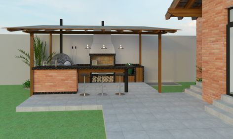 Diseño de Parrilla tipo Argentina - Diseño de terrazas y parrillas Barbacoa Exterior, Outdoor Barbeque, Outdoor Fireplace Patio, Backyard Fireplace, House Shed, Outdoor Kitchen Patio, Garden Deco, House Outside Design, Outdoor Bbq