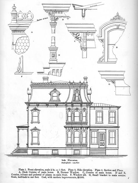 Instant House: Bicknell's Victorian Building 1 Second Empire House Plans, Second Empire House, Empire Architecture, Empire House, Victorian House Plans, Victorian Style Homes, Victorian Buildings, Architectural Styles, Victorian Architecture