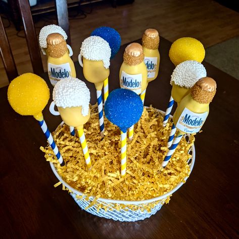 Corona Beer Party Theme, Modelo Themed Birthday Party, Modelo Party Theme, Modelo Birthday Party Ideas, Modelo Beer Theme Party, Beer Cake Pops, Modelo Beer Cake, Beer Themed Birthday Party, Beer Party Theme