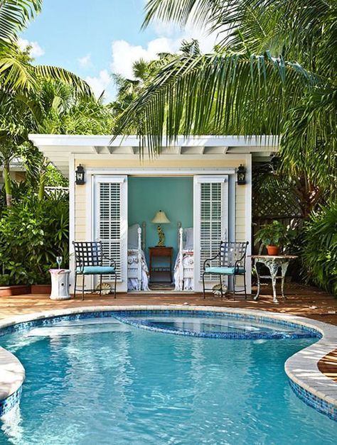 . Key West Cottage, Tropical Pool Landscaping, Beach House Tour, Swimming Pool Maintenance, Key West Vacations, Justina Blakeney, House Of Turquoise, Tropical Pool, Casa Vintage