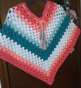 Chunky Yarn Poncho Crochet Pattern Free, Girls Poncho Crochet Pattern Free, Granny Stitch Poncho, Girls Poncho Crochet Pattern, Crocheted Ponchos, Crochet Poncho Patterns Kids, Crochet Poncho Patterns Easy, Granny Square Poncho, Toddler Poncho