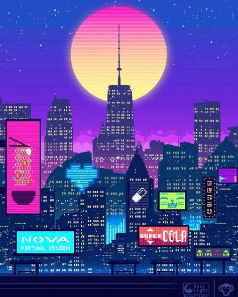 @seerlight & @brandonjamesgreer collab #pixelart #cyberpunk #illustration #vaporwave #scifi #lofi #wallpaper #aesthetic Idle Game, 달력 디자인, Wallpaper Estetika, Vaporwave Wallpaper, Pixel Art Background, Vaporwave Art, Arte 8 Bits, Cool Pixel Art, New Retro Wave