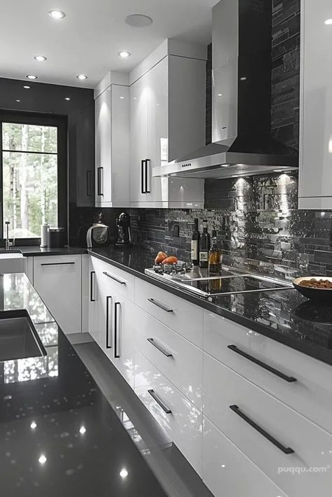 Black And White Modern Kitchen, White Modern Kitchen Ideas, Spanish Style Kitchen, Modern Kitchen Ideas, Kitchens Design, Kitchen Sink Design, Design Black And White, Dream Kitchens Design, Dream Kitchens