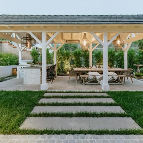 Dream Backyard Patio, Enchanting Backyard, Backyard Entertaining Area, Pool And Garden, Farmhouse Colonial, Backyard Pavilion, Patio Covers, Backyard Entertaining, Home Backyard