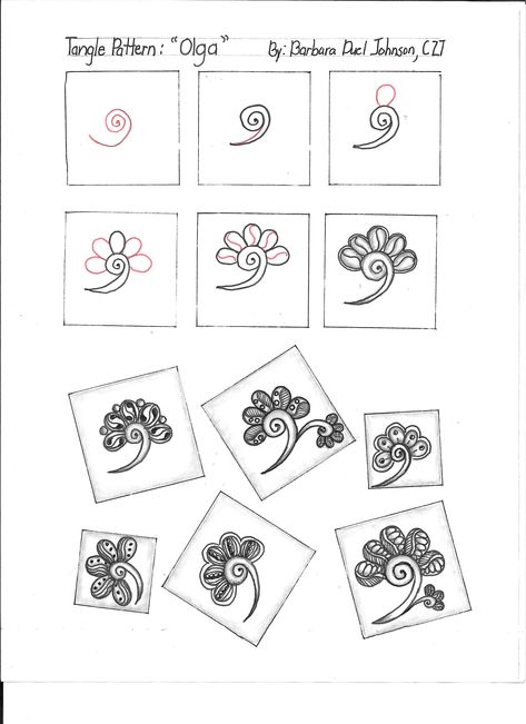 Zentangle Flower Doodles Tangle Patterns, Zentangle Pens, Magazine Flowers, Tangled Flower, Zentangle Drawing, Zentangle Flowers, Doodle Flowers, Zen Doodle Patterns, Zentangle Tutorial