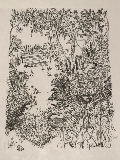 Flower Garden Drawing, Black Pen Drawing, Biro Drawing, Grass Drawing, Line Art Flowers, Pen Illustration, Nature Sketch, Sketchbook Cover, Garden Illustration