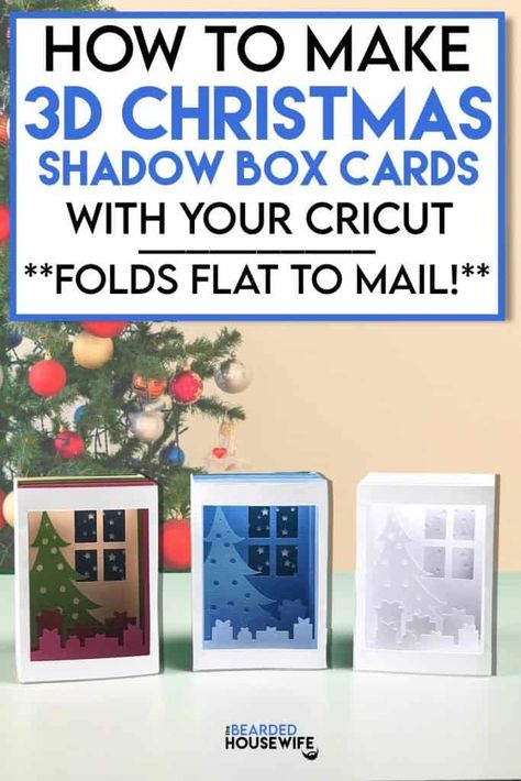 Diy Christmas Cards Cricut, Shadow Box Cards, Cricut Christmas Cards, Christmas Tree Illustration, 3d Christmas Cards, Cricut Christmas Ideas, Christmas Shadow Boxes, Idee Cricut, Noel Fielding