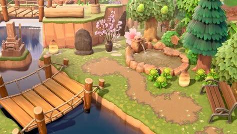 Forest Area Animal Crossing, Bridge Ideas Animal Crossing, Animal Crossing Rock Area Ideas, Forest Animal Crossing Ideas, Animal Crossing Lookout Ideas, Animal Crossing Bridge Ideas, Animal Crossing Decor Ideas Outside, Animal Crossing Forest Ideas, Animal Crossing Village Ideas