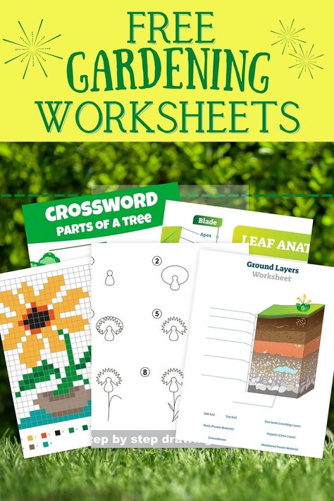 Do your kids like gardening? Teaching kids how to garden is easy with these free gardening printables for kids. Free garden worksheets and printables will teach kids how to garden and how to enjoy the great outdoors. Gardening with kids is fun and easy when you are prepared to have fun. Flowers, ground layers, leaf anatomy, parts of a tree, and more are included in this collection of printable garden worksheets for kids of all ages. Gardening Worksheets, Garden Unit Study, School Garden Club, Gardening Printables, Homeschool Stem, Garden Unit, Language Arts Worksheets, Planting For Kids, Stem Curriculum