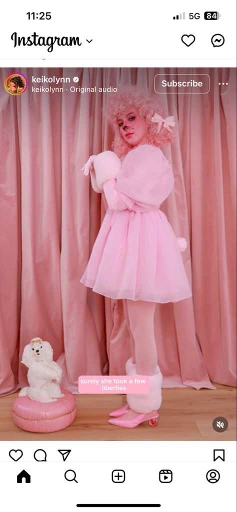 Vintage Costumes Ideas, Dog Costume For Women, Diy Poodle Costume, Poodle Costume Women, Pink Poodle Costume, Poodle Halloween Costumes, Pink Hair Costume Ideas Halloween, Blonde Fits, Poodle Dog Costume