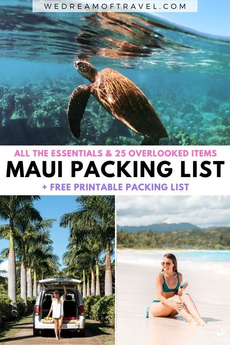 🏝 Printable Maui Packing List + 25 Overlooked Items (2024) Packing For Maui In October, Maui Hawaii Packing List, What To Pack For Maui, Hawaii Packing List Kids, Maui Packing List Woman, Maui Outfit Ideas Women, Pack For Hawaii Vacation, Maui Outfit Ideas, Maui Fashion