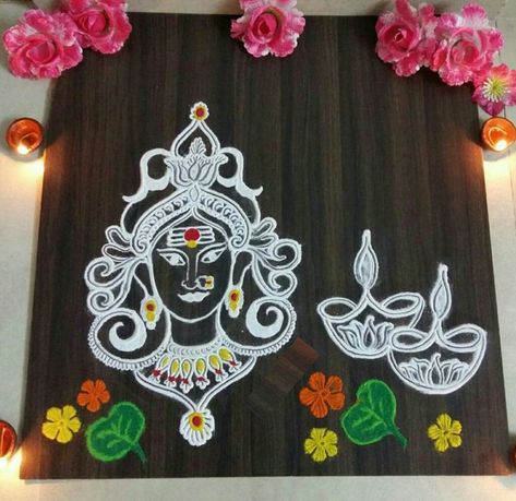 Green Color Quotes, Dasara Rangoli, Navratri Rangoli, Rangoli Designs For Competition, Rangoli Side Designs, Rangoli Designs Latest, Rangoli Ideas, Special Rangoli, Big Rangoli Designs