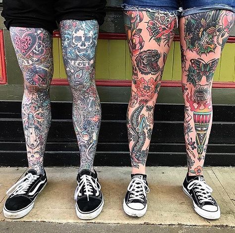 Traditional Tattoo on Instagram: “Right or left? 😊 #tattoomodel @lisamarietattoo and @tysonarndt ... ... ... ... #traditional #traditionaltattoo #traditionalartist…” Leg Sleeve Tattoo Male Design, Leg Sleeve Tattoo Male, Tattoo Male, Male Design, Tattoo Thigh, Leg Sleeve Tattoo, Make Tattoo, Old Tattoos, Leg Sleeve